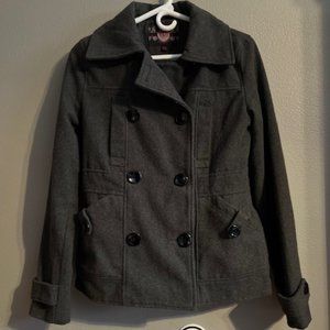 Girls YMI Polyester Gray Jacket Pea Coat  Fall or Winter Button Up Size Small